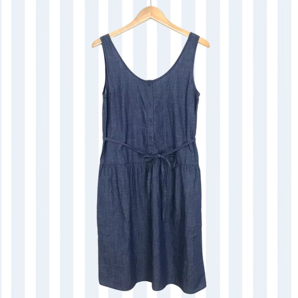 Gap Women's Scoop Front Back Midi Dress Blue Pockets Sleeveless Tie Waist in XS - Picture 1 of 5